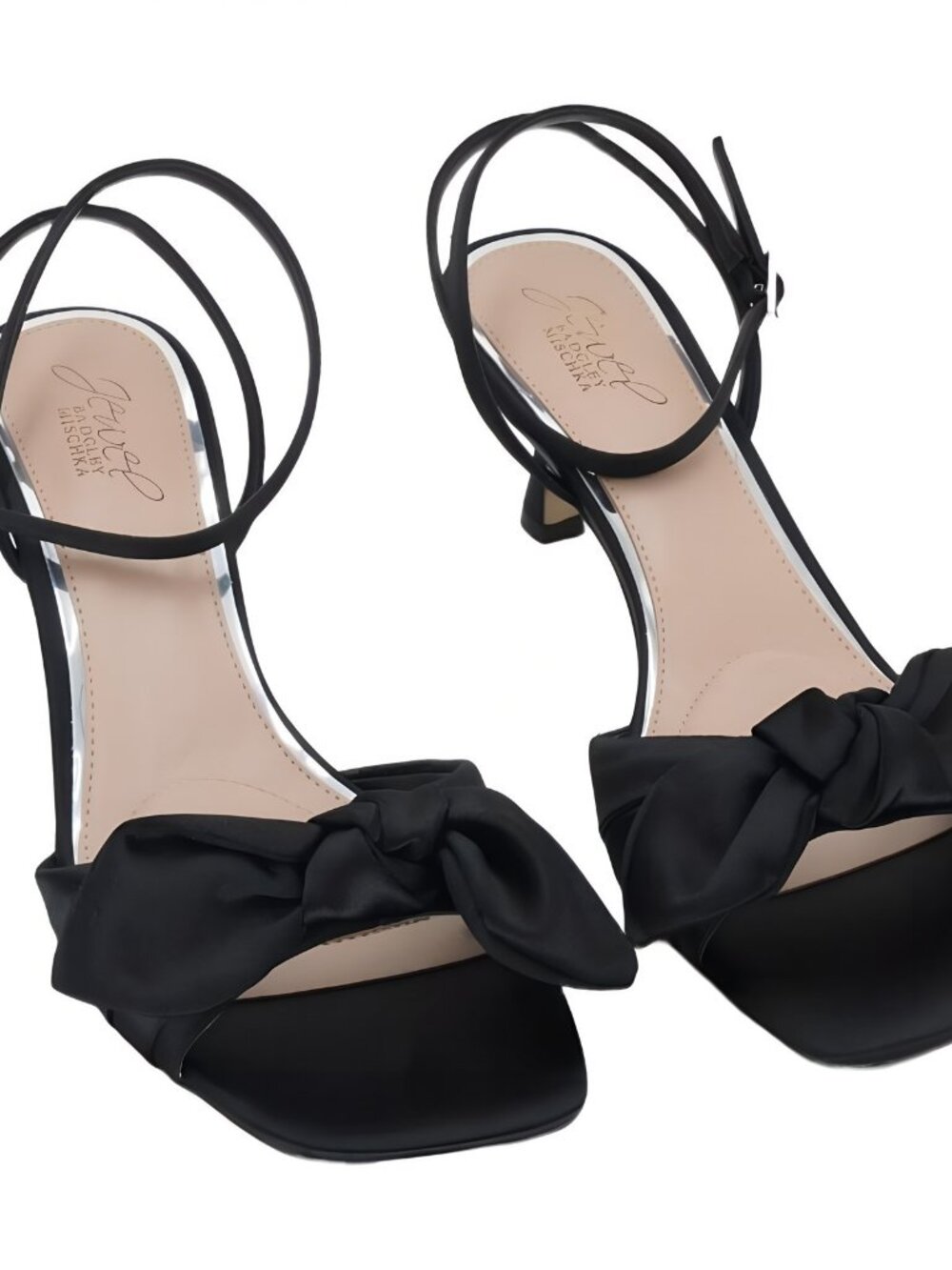 Jewel Badgley Mischka Women's Emeli Bow Square Toe Sandals Black Satin Sz 9M